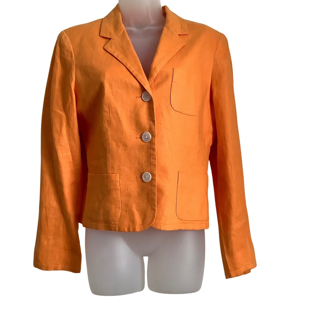 Lauren Ralph Lauren Petite Orange 100% Linen 3-Button Blazer Jacket 12P